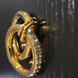 Trendy 18K Gold Plated Stainless Steel and Baby Blue Stone Linked Ring